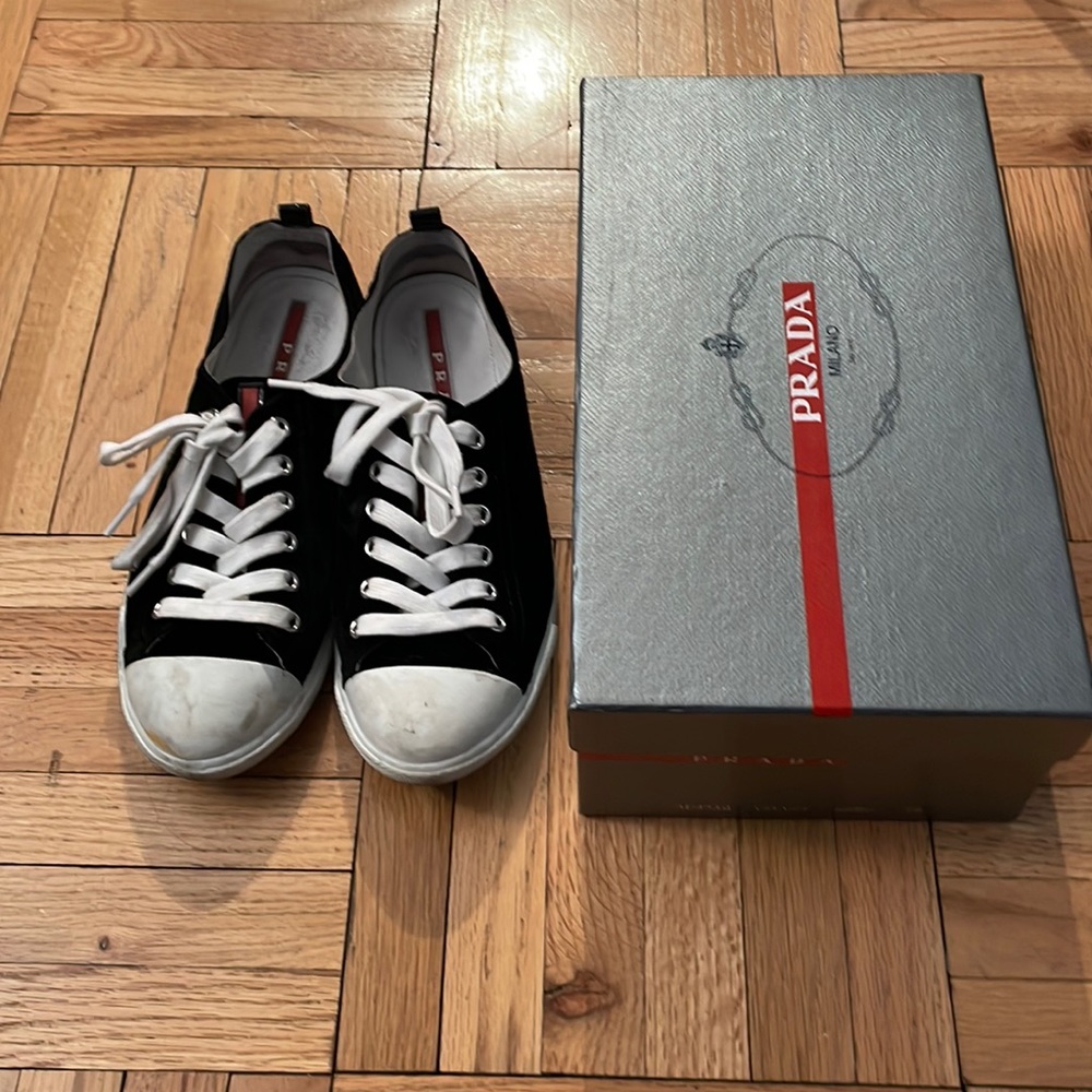 Prada black velvet sneaker, size 39